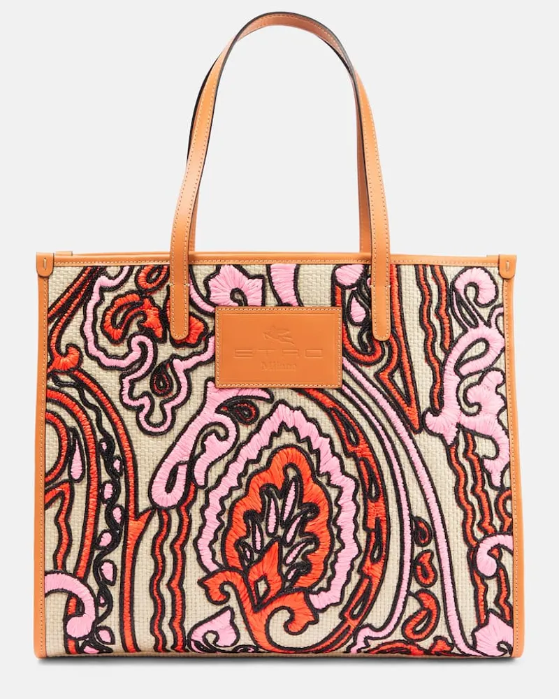 Etro Tote Globtter Medium aus Raffiabast Multicolor