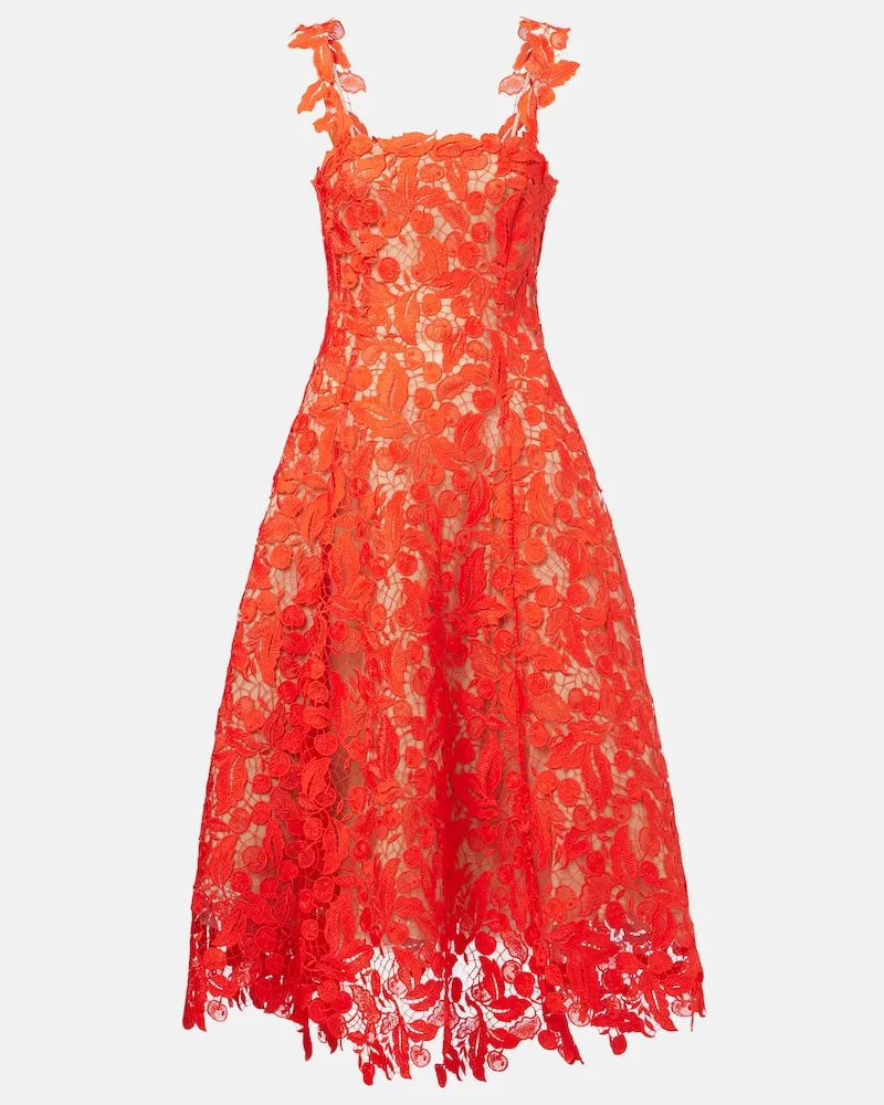 Oscar de la Renta Cocktailkleid aus Guipure-Spitze Rot