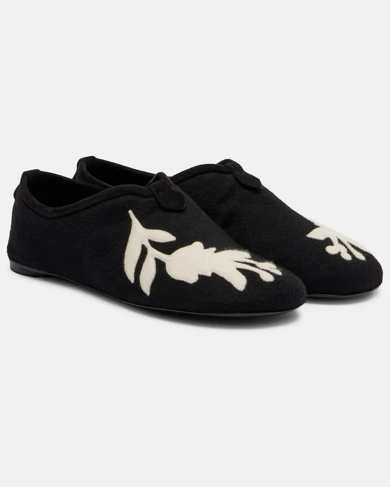 Loro Piana Bestickte Slip-Ons Floaty Schwarz