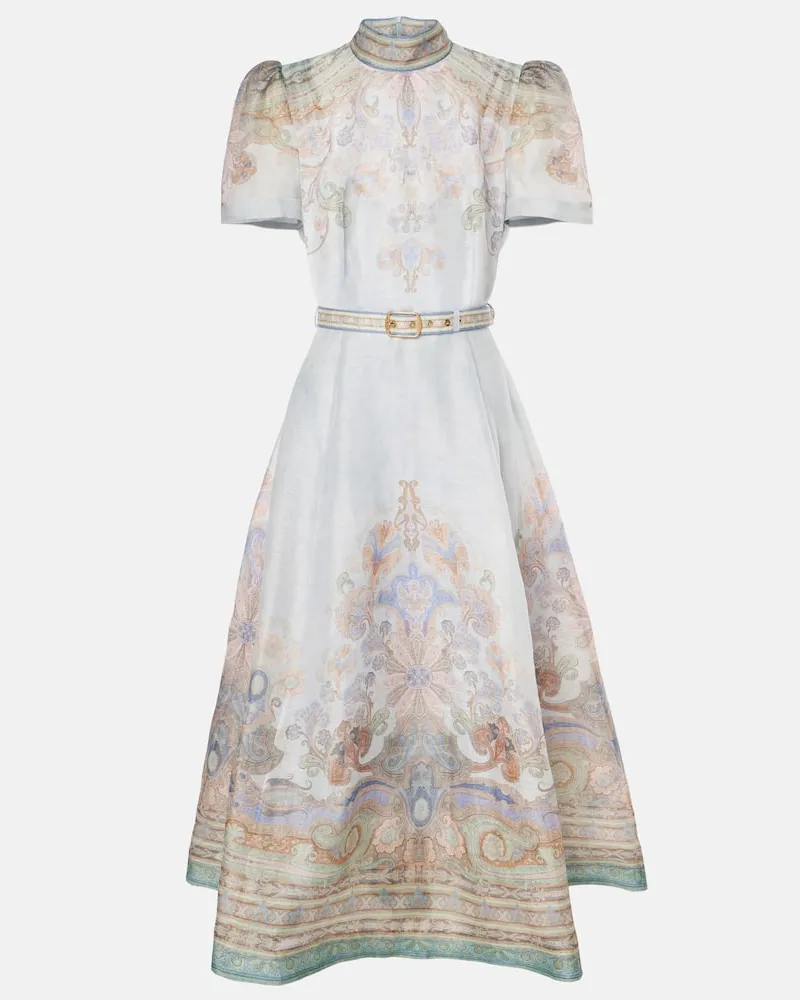 Zimmermann Midikleid Eden aus Leinen und Seide Türkis
