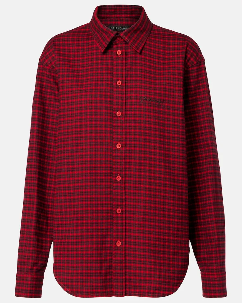 Balenciaga Kariertes Hemd aus Baumwolle Rot