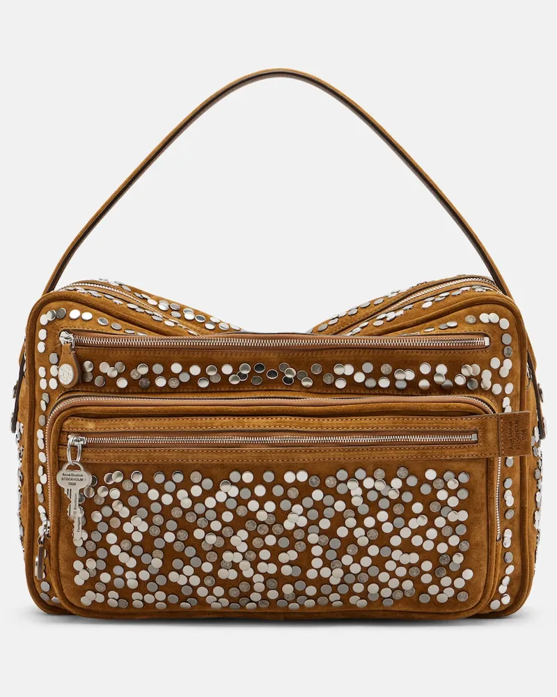 Acne Studios Schultertasche Camera Large aus Veloursleder Braun