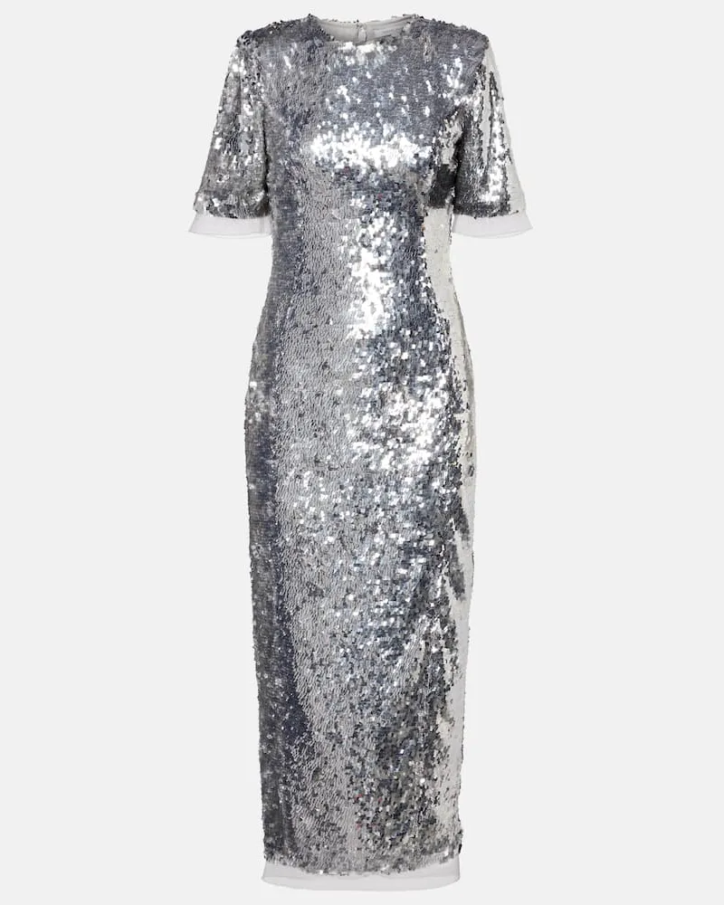 Rachel Gilbert Verziertes Midikleid Silber