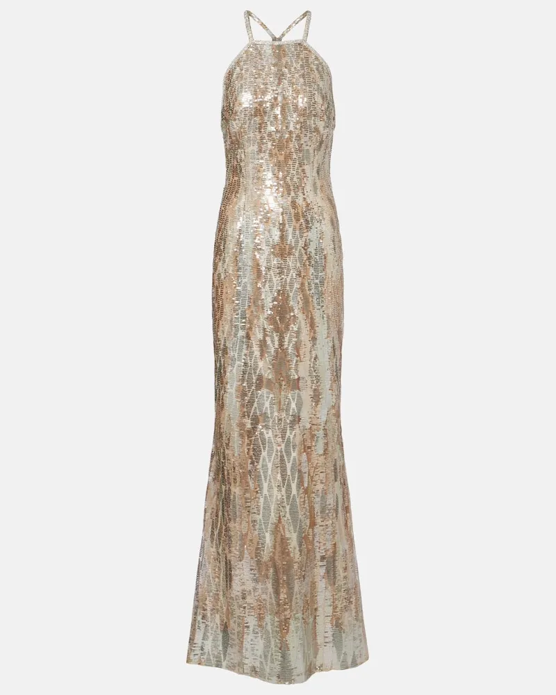 Elie Saab Robe aus einem Seidengemisch mit Kristallen Gold
