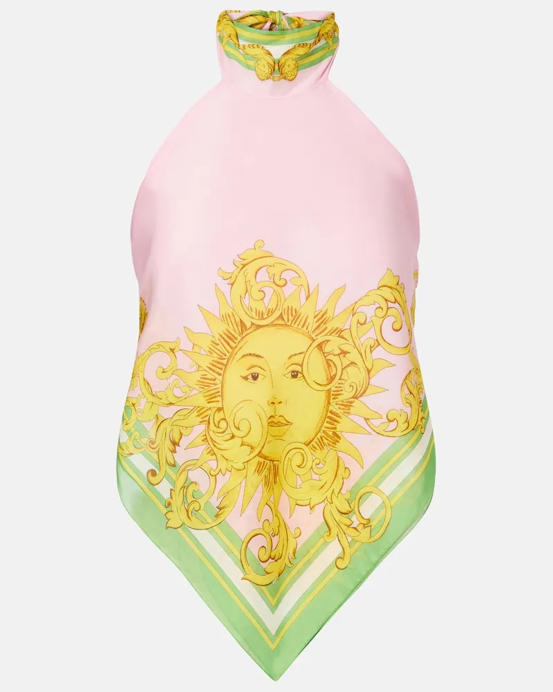 Versace Bedrucktes Top aus Baumwolle und Seiden-Voile Multicolor