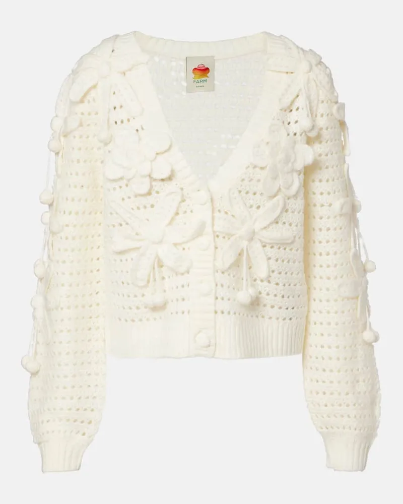FARM Rio Cardigan Crochet Flowers Weiß