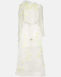 Zimmermann Verziertes Midikleid Daisy aus Leinen und Seide Weiss