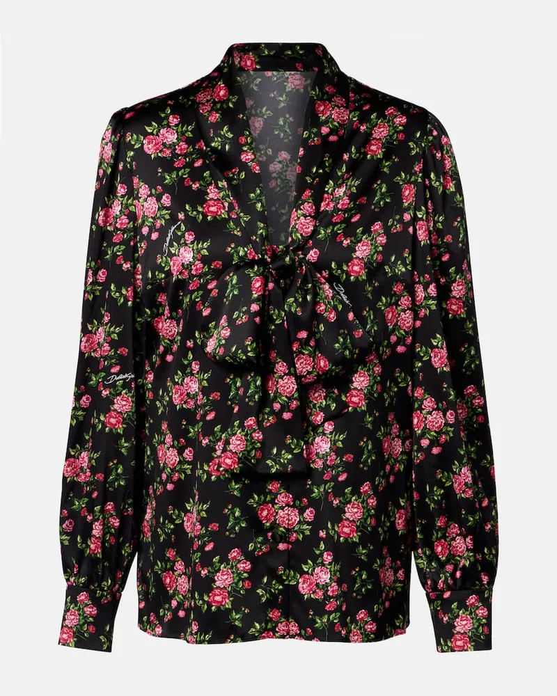 Dolce & Gabbana Bedruckte Bluse aus Satin Schwarz