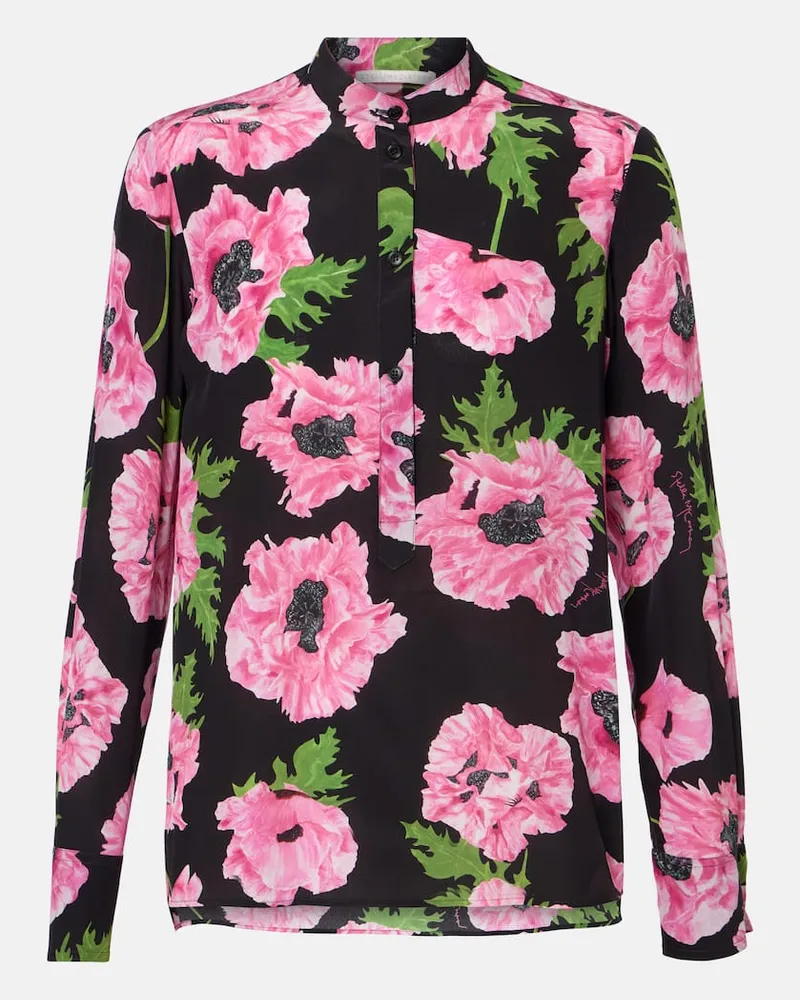 Stella McCartney Bedrucktes Hemd Poppy aus Seide Schwarz
