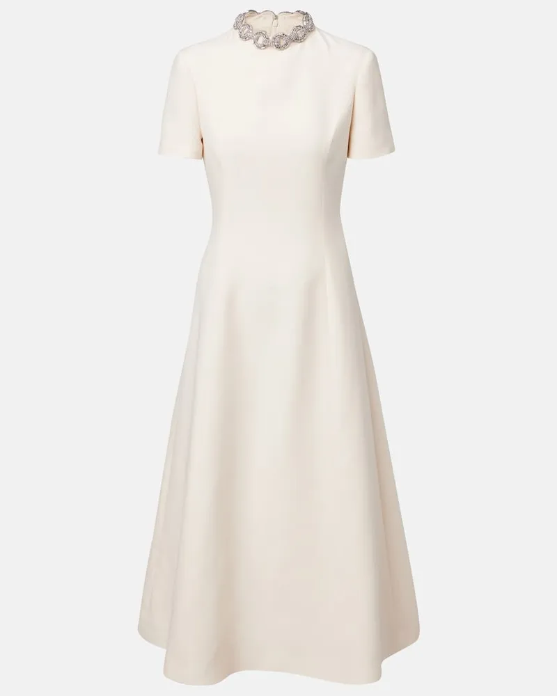 Valentino Garavani Verziertes Midikleid aus Crêpe Couture Weiß
