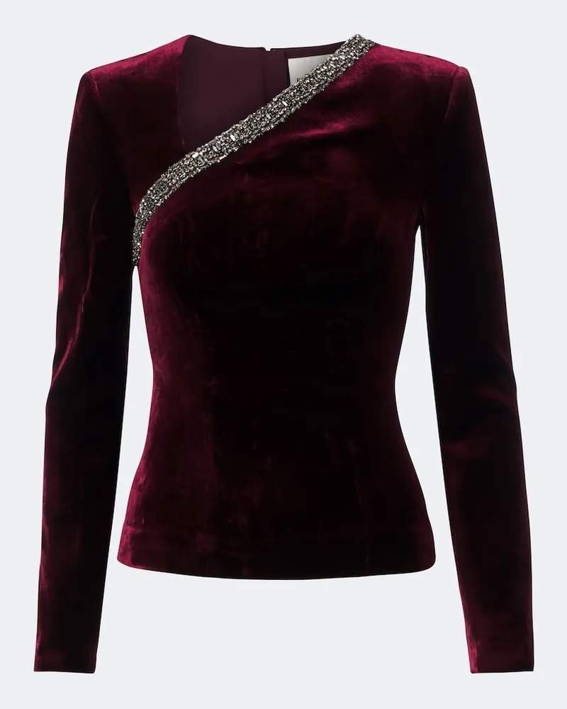 Roland Mouret Verziertes Top aus Samt Burgunderrot
