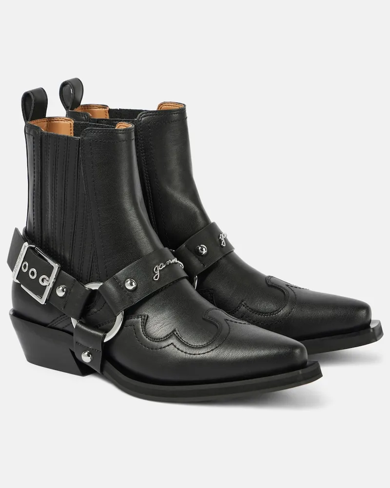 Ganni Bestickte Westernstiefel aus Lederimitat Schwarz