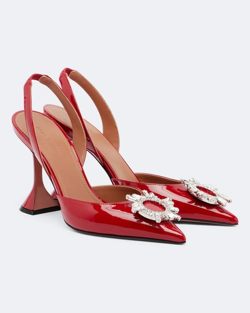 Amina Muaddi Slingback-Pumps Begum aus Lackleder mit Kristallen Rot