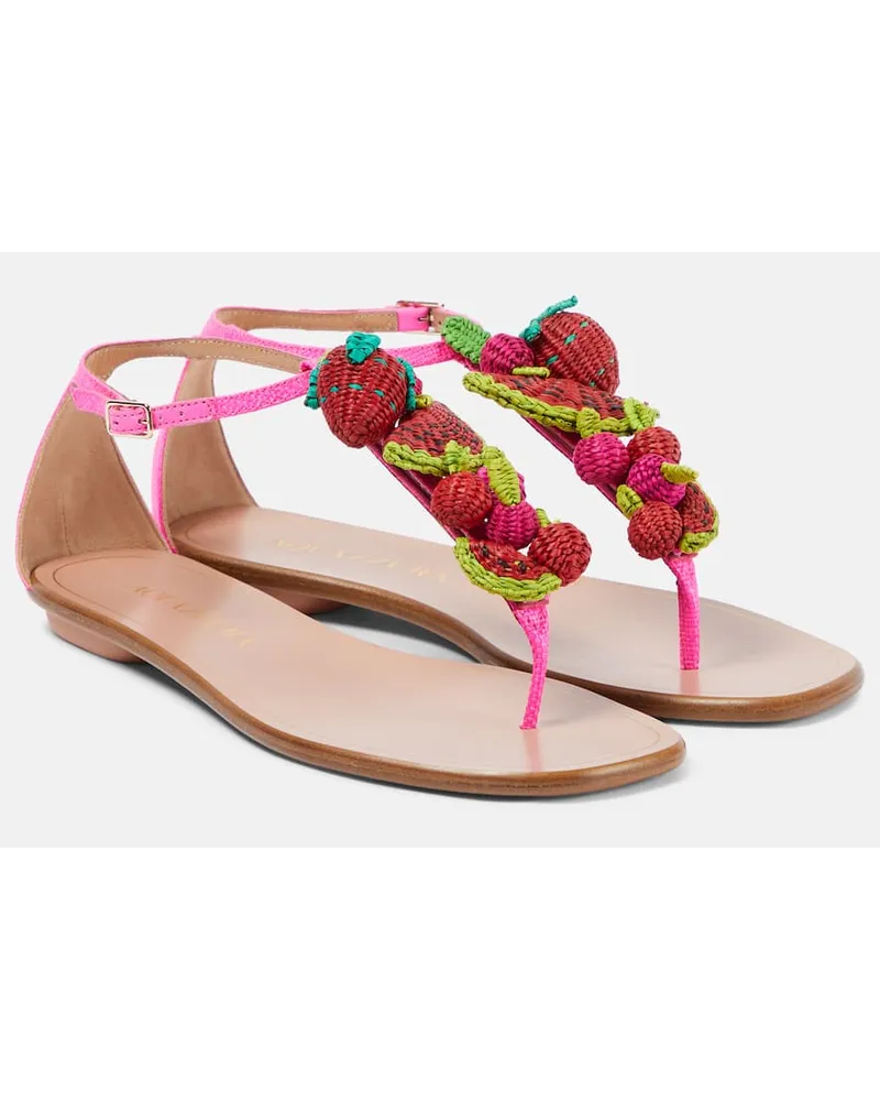 Aquazzura Sandalen Strawberry Punch aus Raffiabast Pink