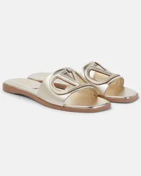 Valentino Garavani Pantoletten VLogo Signature aus Metallic-Leder Gold