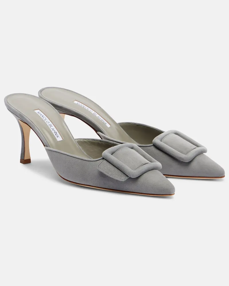 Manolo Blahnik Mules Maysale 70 aus Veloursleder Grau