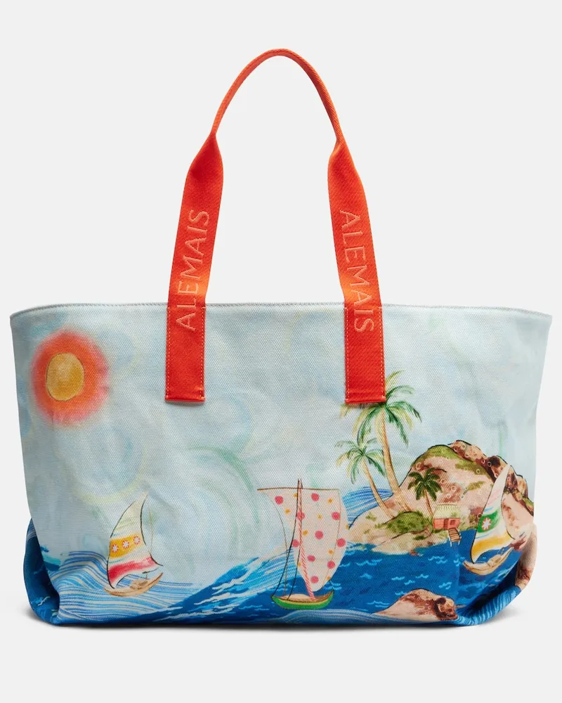 ALEMAIS Alémais Bedruckte Tote Bag aus Baumwoll-Canvas Blau