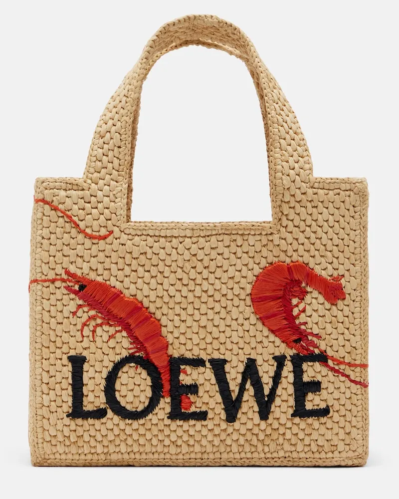 Loewe Paula's Ibiza Tote Bag Font Mini aus Raffiabast Beige