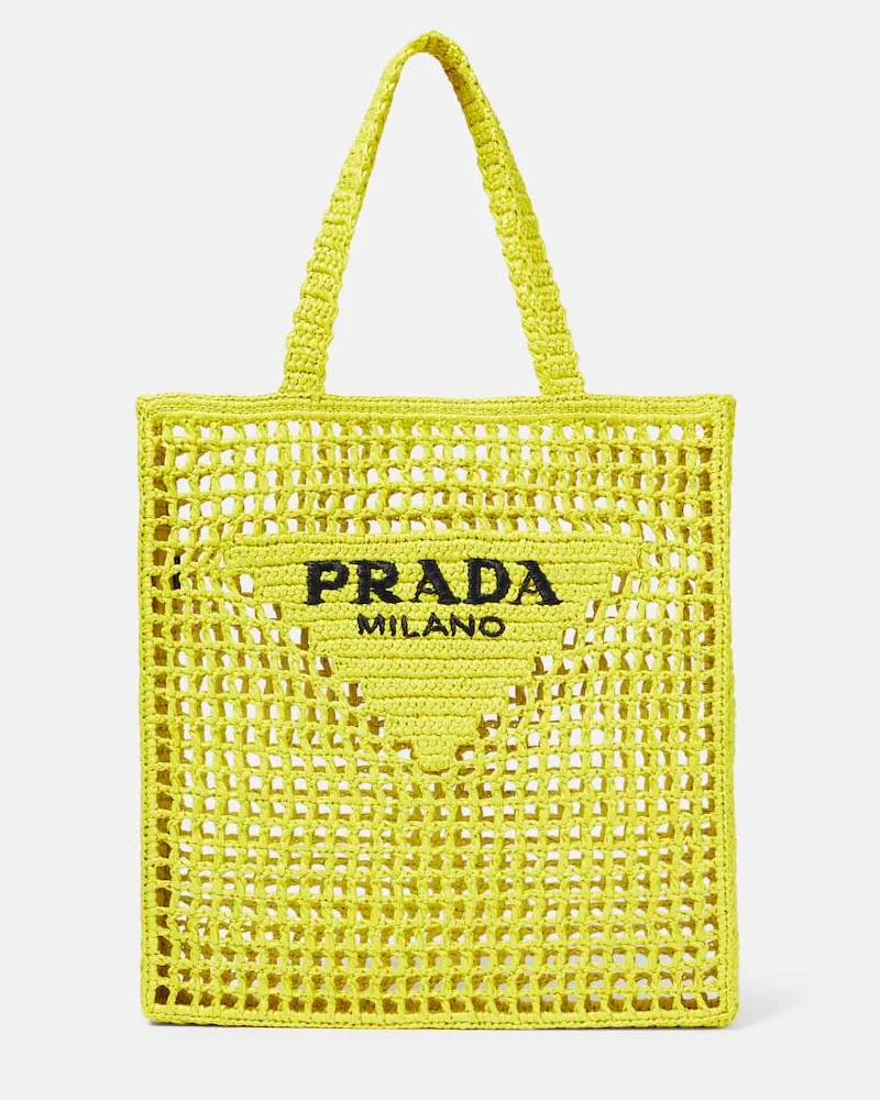 Prada Tote Bag aus Raffiabast Grün