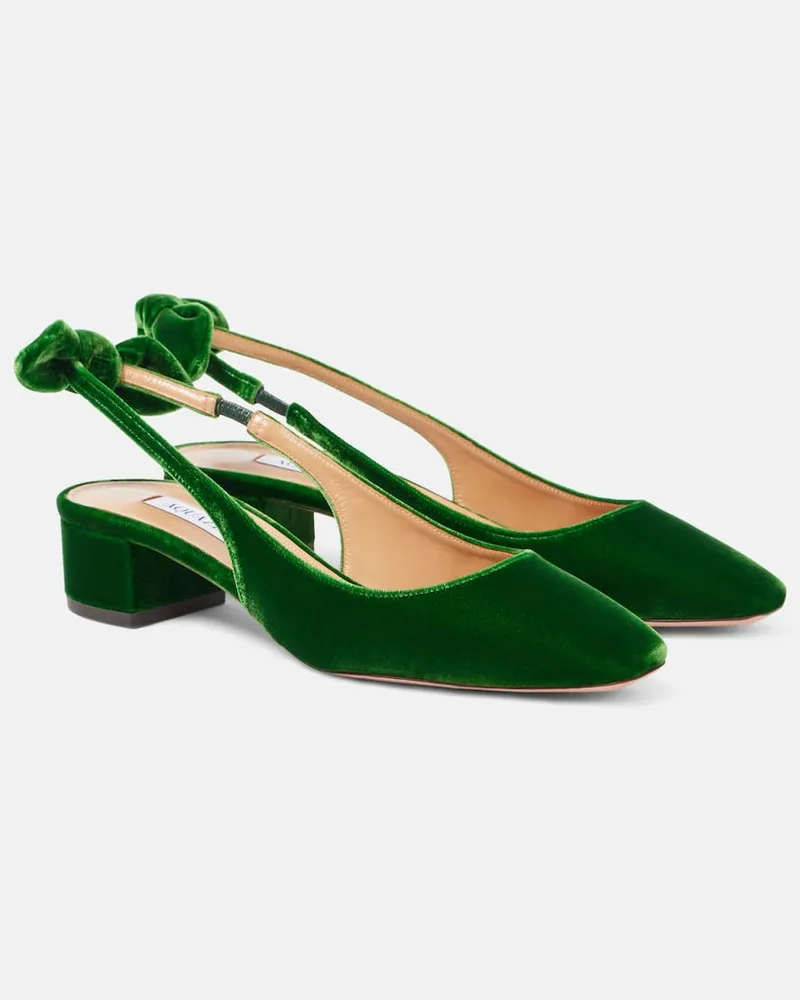 Aquazzura Slingback-Pumps Very Bow Tie 35 aus Samt Grün