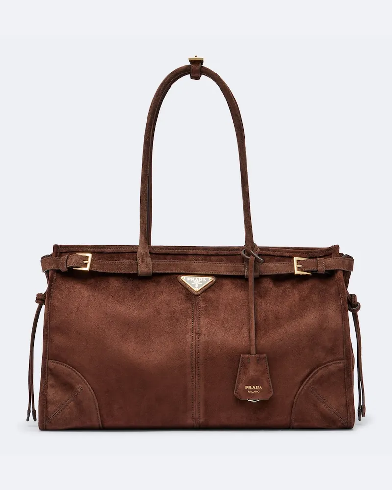 Prada Schultertasche Prada Bonnie Large aus Veloursleder Braun