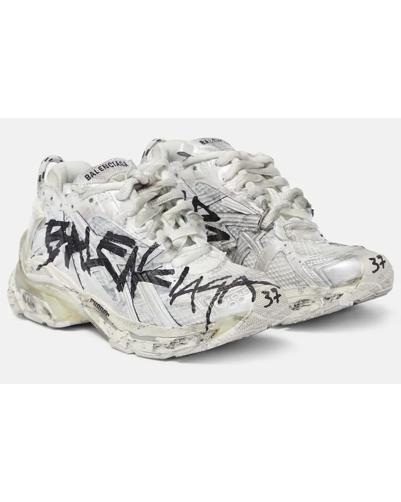 Balenciaga Sneakers Runner Graffiti aus Leder Weiss