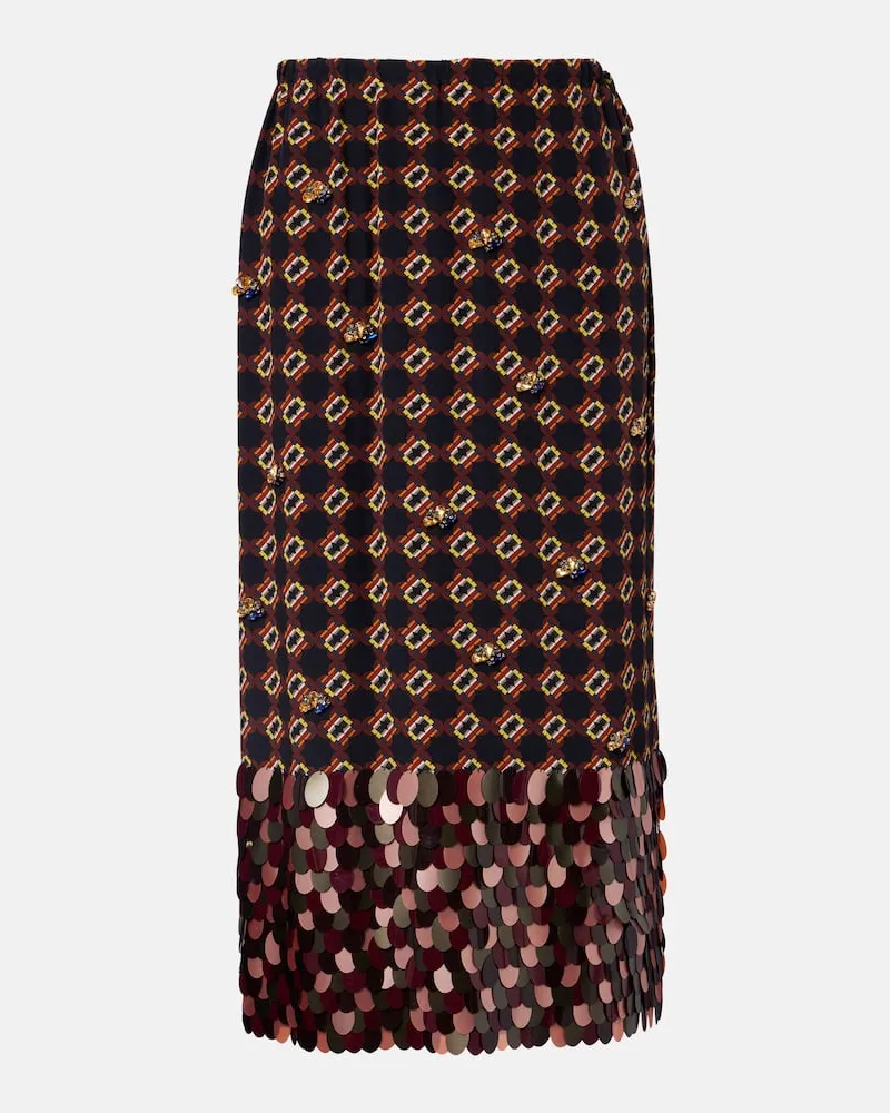 Dries van Noten Bedruckter Midirock aus Seide mit Pailletten Multicolor