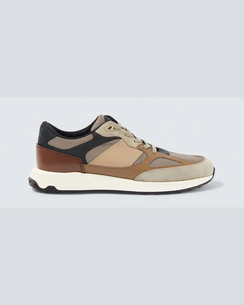 TOD'S Sneakers aus Leder und Veloursleder Beige