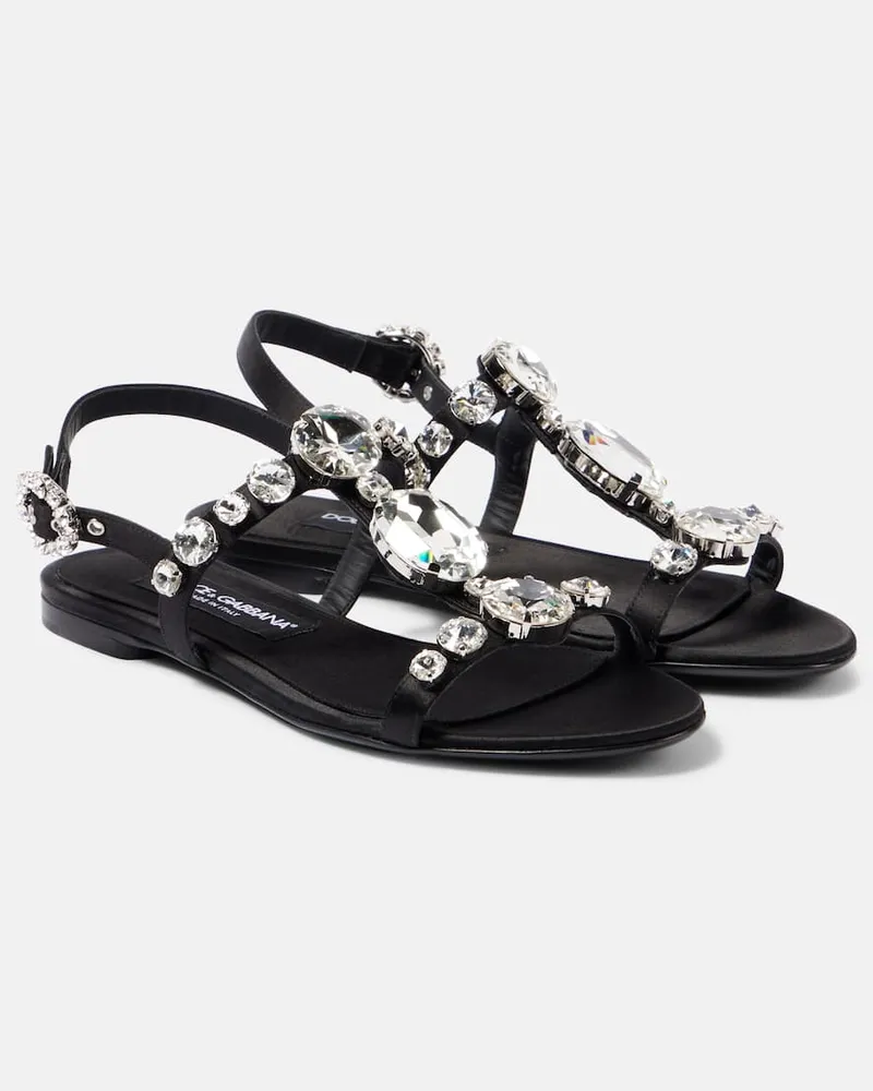 Dolce & Gabbana Sandalen Bianca aus Satin mit Kristallen Schwarz