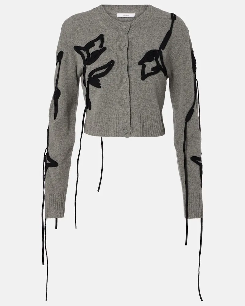 Erdem Bestickter Cropped-Cardigan aus Wolle Grau
