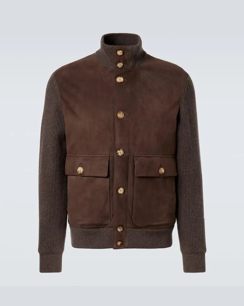 Brunello Cucinelli Blouson aus Veloursleder und Kaschmir Braun