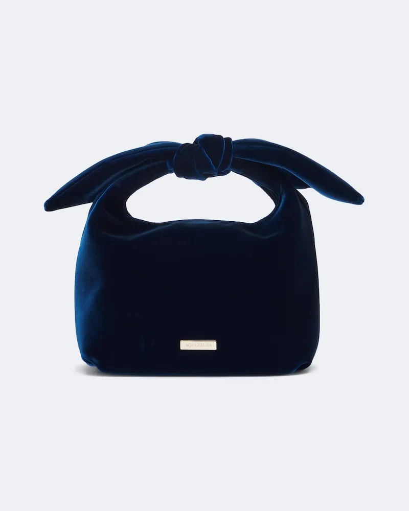 Aquazzura Henkeltasche Bow Tie Mini aus Samt Blau