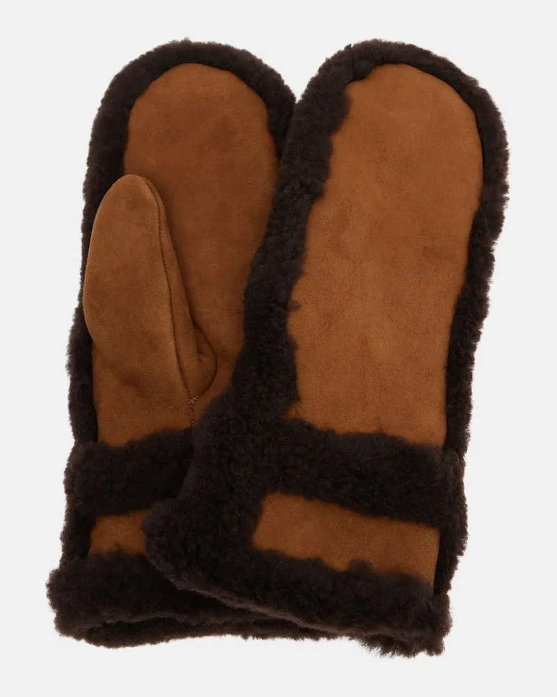Yves Salomon Fäustlinge aus Leder und Shearling Braun
