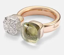Ring Nudo Toi et Moi aus 18kt Rosé- und Weißgold mit Diamanten und Prasiolith