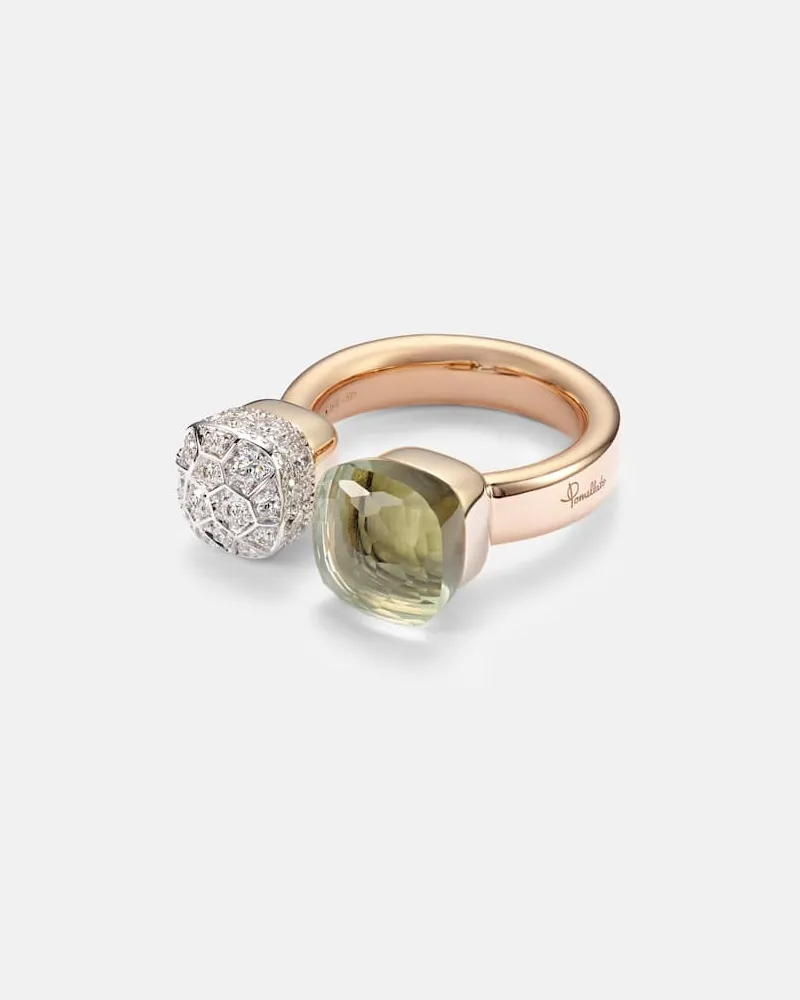 Pomellato Ring Nudo aus 18kt Rose- und Weissgold mit Diamanten und Prasiolith Gold