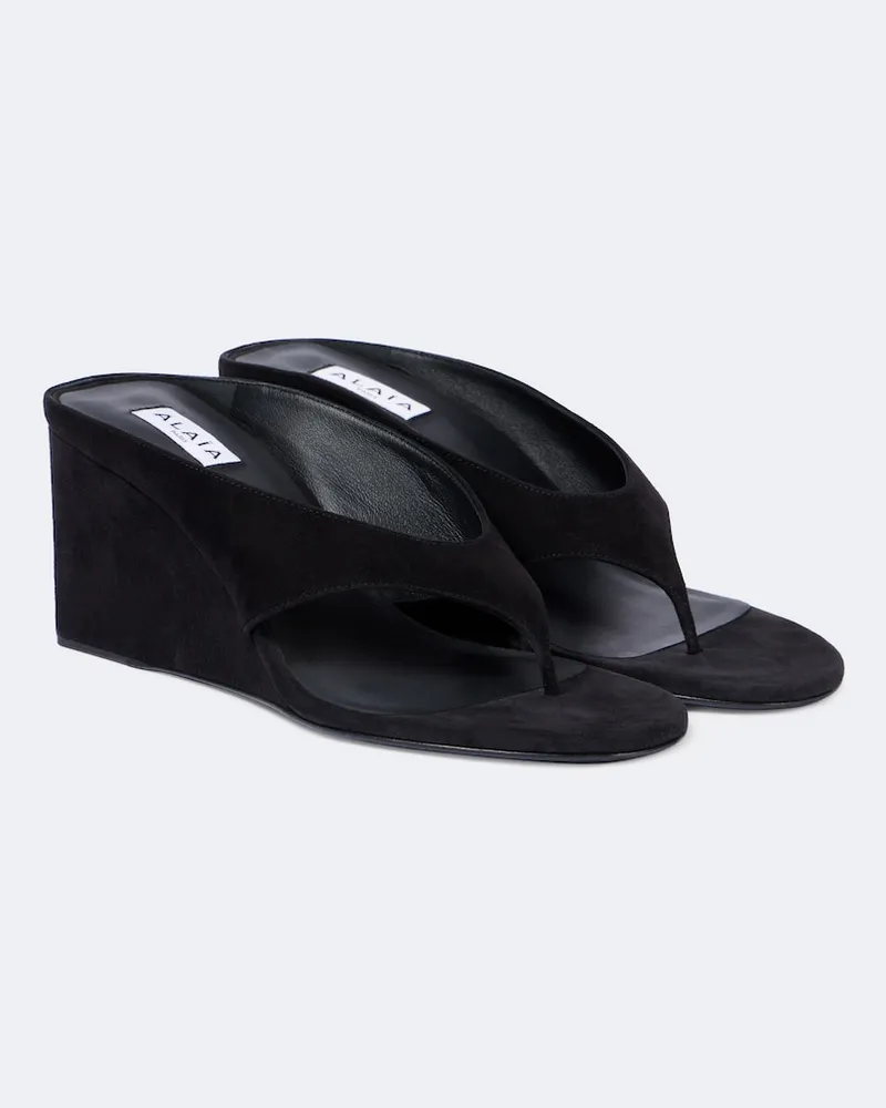Alaïa Alaïa Wedge-Sandalen Cube 75 aus Veloursleder Schwarz