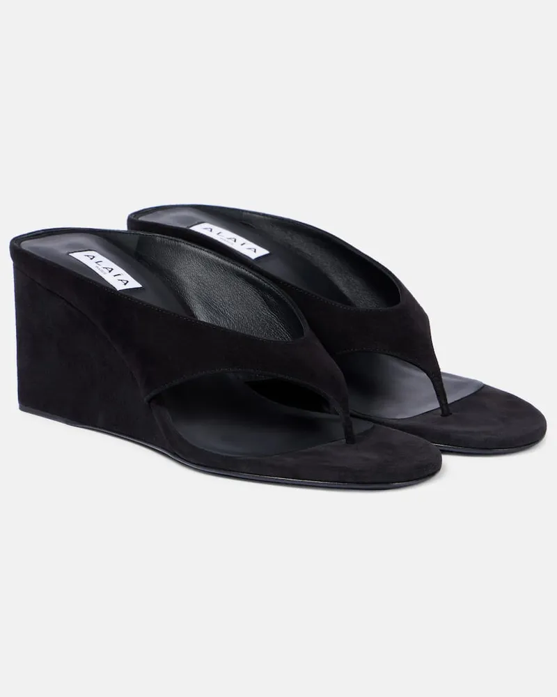 Alaïa Alaïa Wedge-Sandalen Cube 75 aus Veloursleder Schwarz