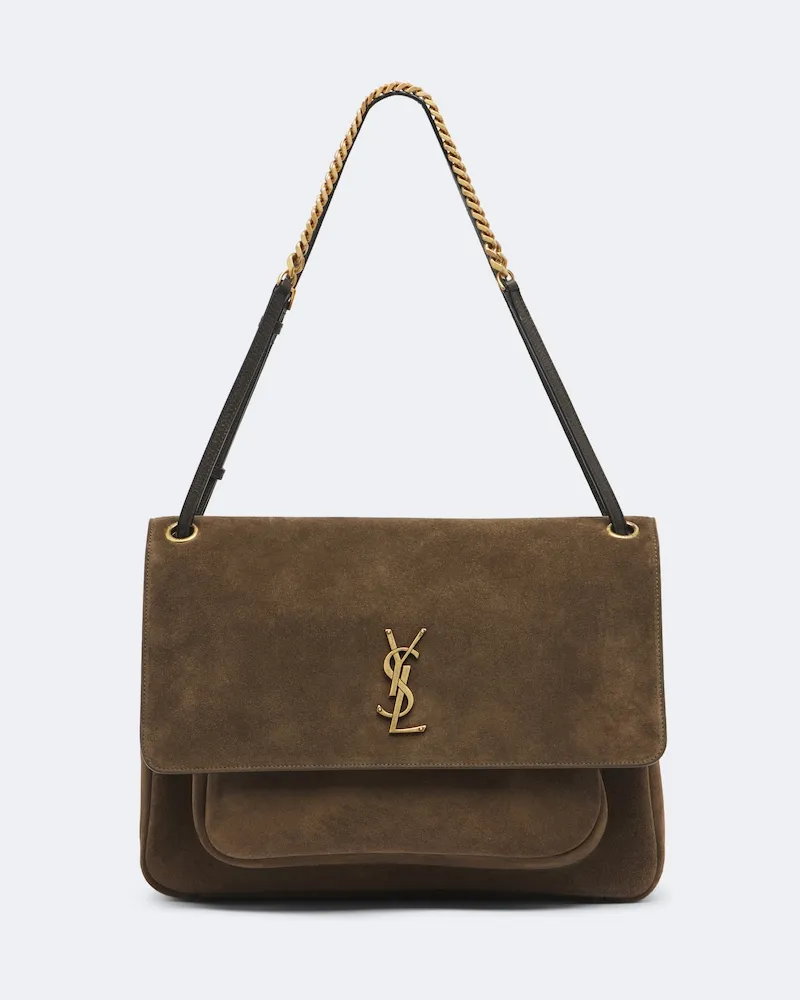 Saint Laurent Schultertasche Niki Small aus Veloursleder Grün
