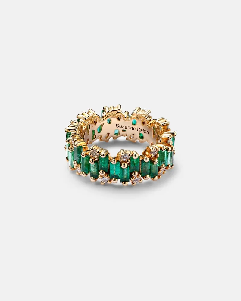 Suzanne Kalan Ring aus 18kt Gelbgold mit Diamanten und Smaragden Gold