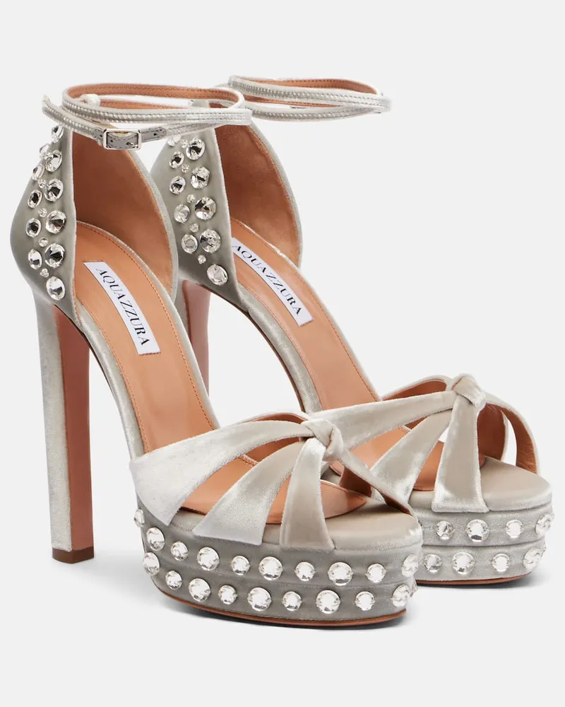 Aquazzura Plateausandalen Cosmic Love 130 aus Samt Grau