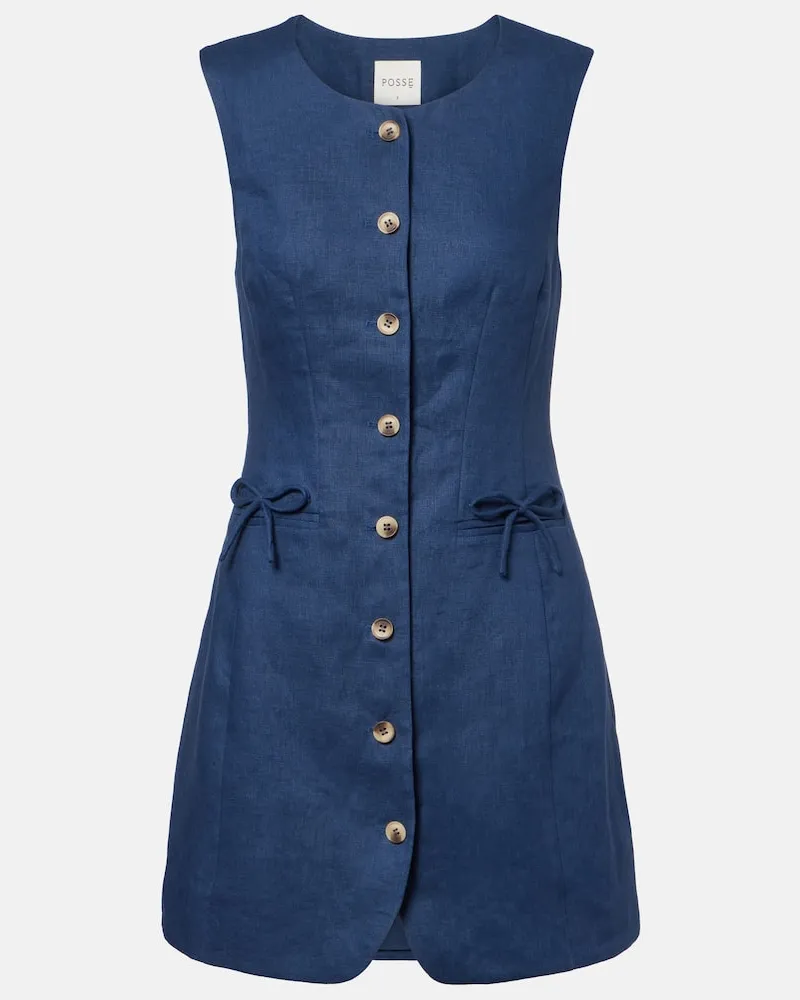 Posse Minikleid Sabine aus Leinen Blau
