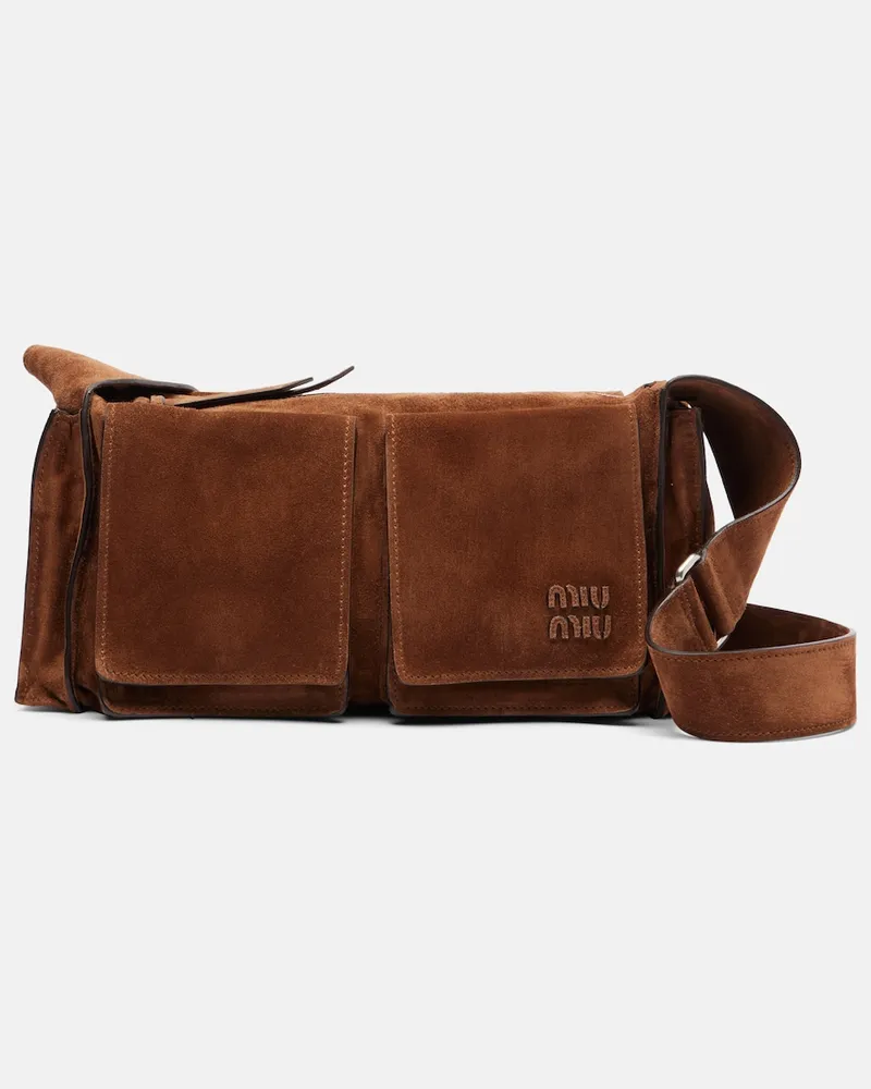 Miu Miu Schultertasche Utilitaire aus Veloursleder Braun