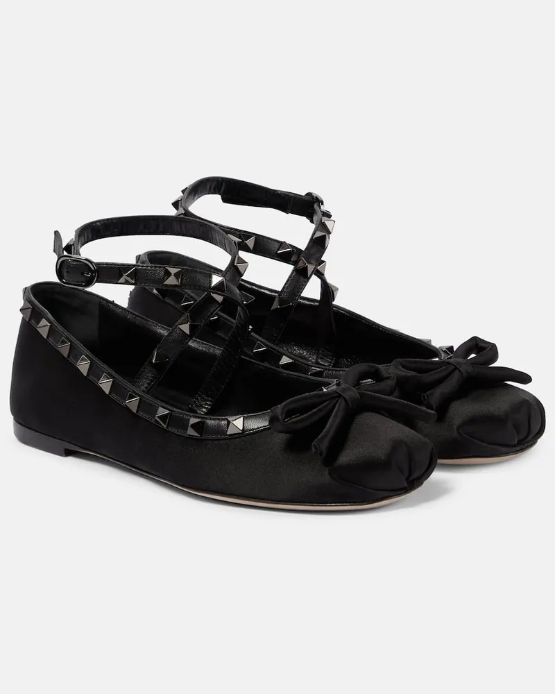 Valentino Garavani Ballerinas Rockstud aus Satin Schwarz