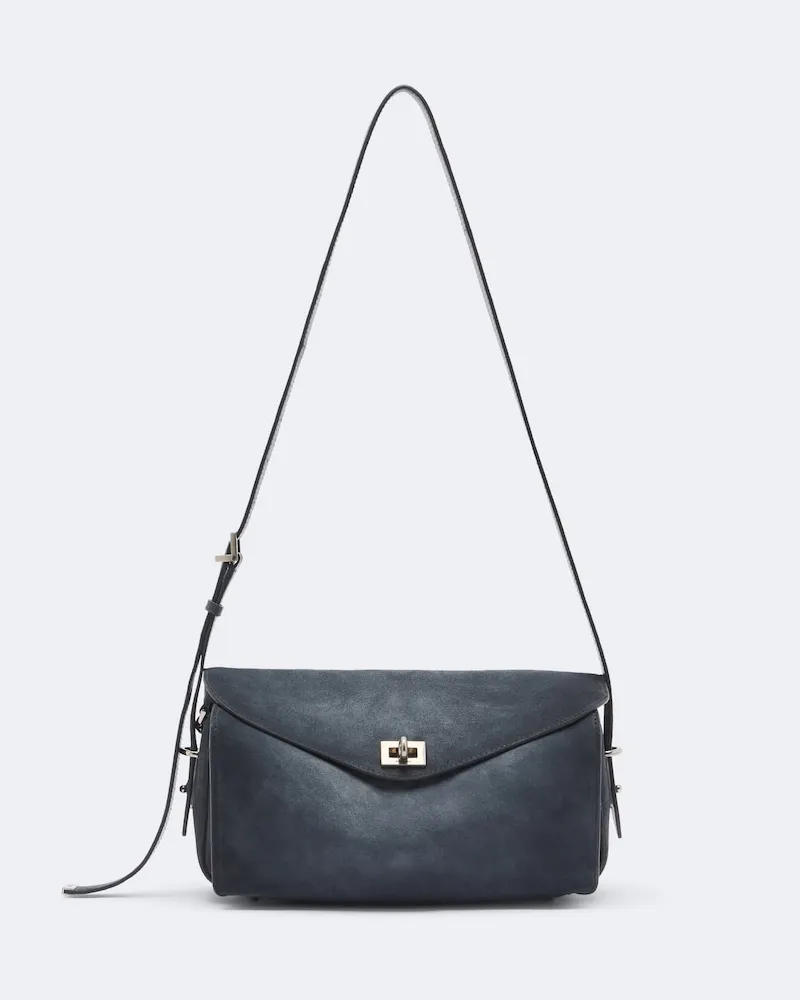 Balenciaga Schultertasche Le 7 Medium aus Veloursleder Blau