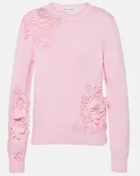 Oscar de la Renta Bestickter Pullover aus Baumwolle mit Spitze Pink