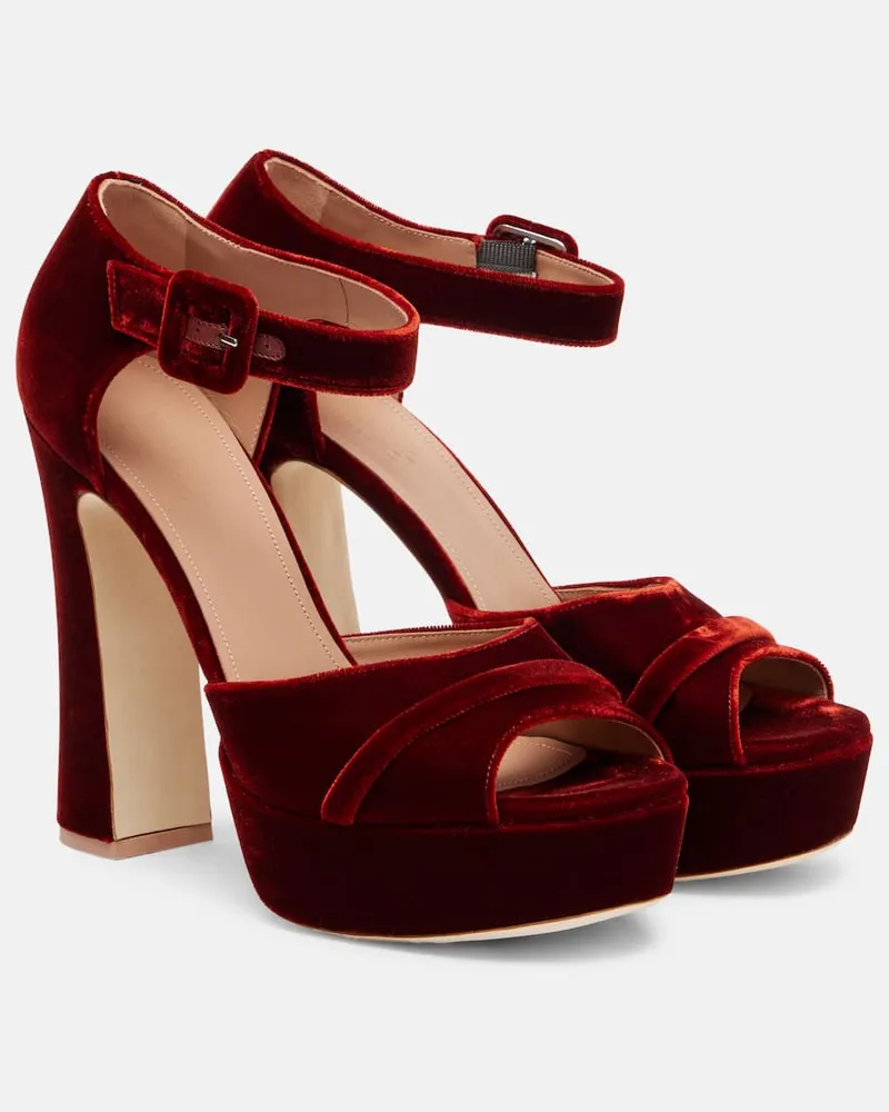 Malone Souliers Plateausandalen Yuri 125 aus Samt Burgunderrot
