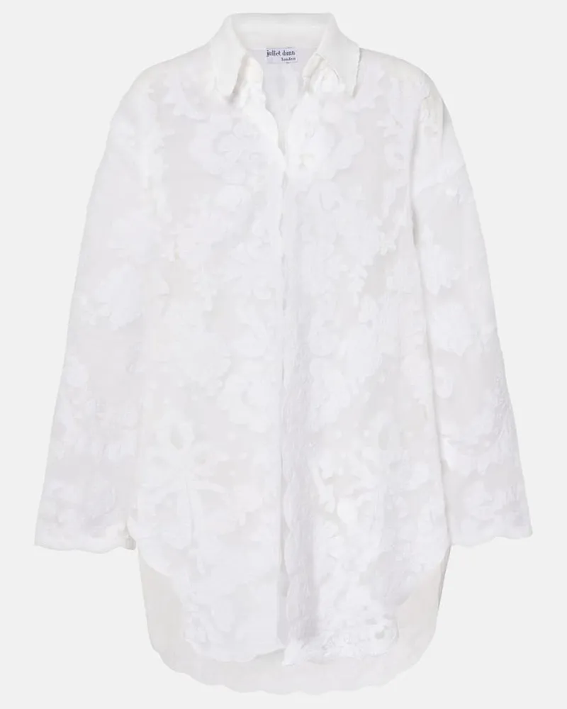 Juliet Dunn Besticktes Hemd aus Baumwolle Weiß