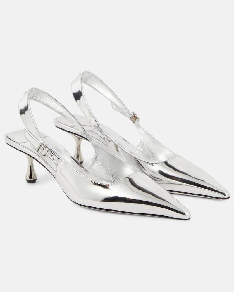 Jimmy Choo Slingback-Pumps Amel 50 aus Metallic-Leder Silber