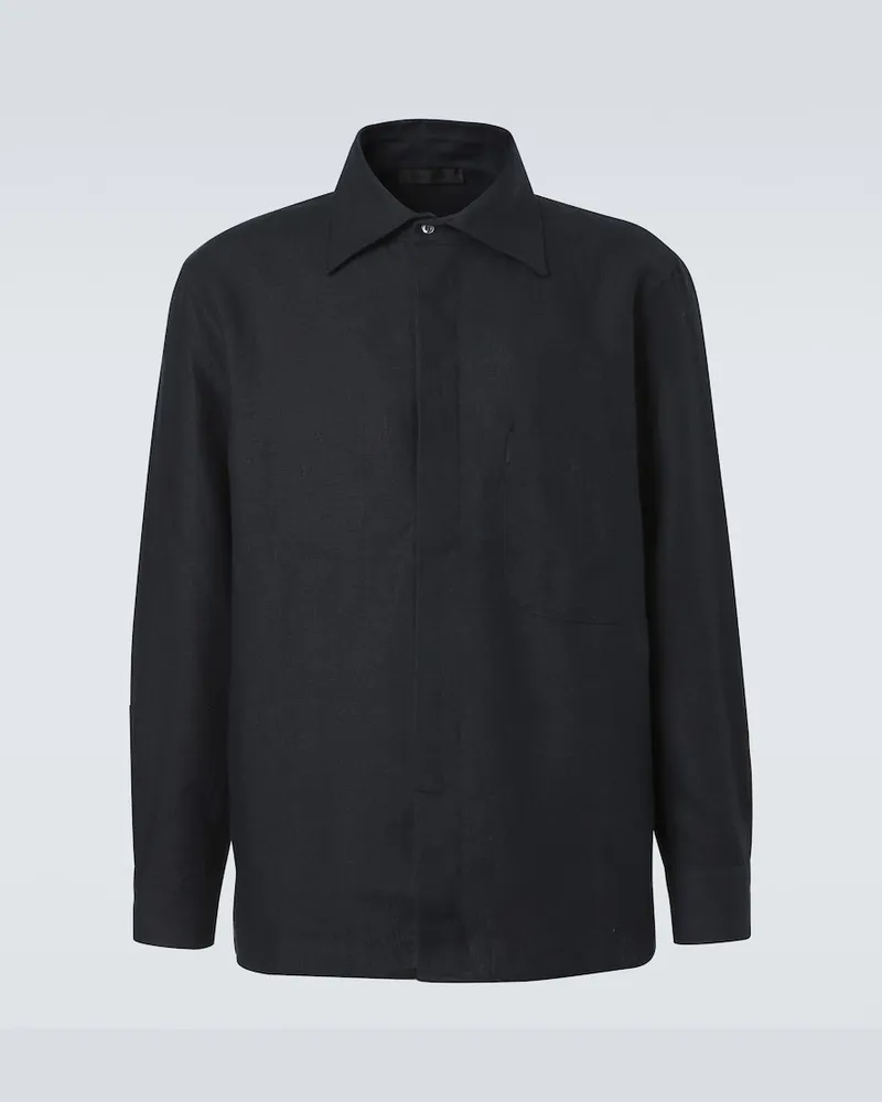 SAMAN AMEL Hemdjacke aus Leinen Blau