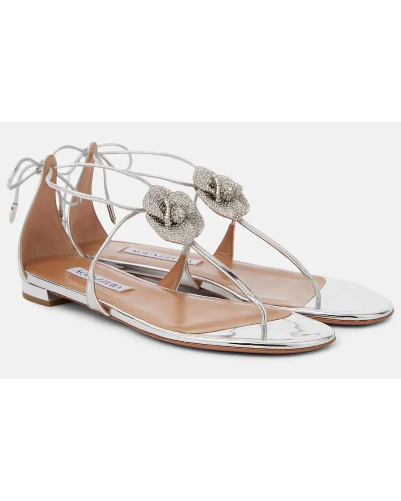 Aquazzura Sandalen Crystal Orchid aus Metallic-Leder Silber